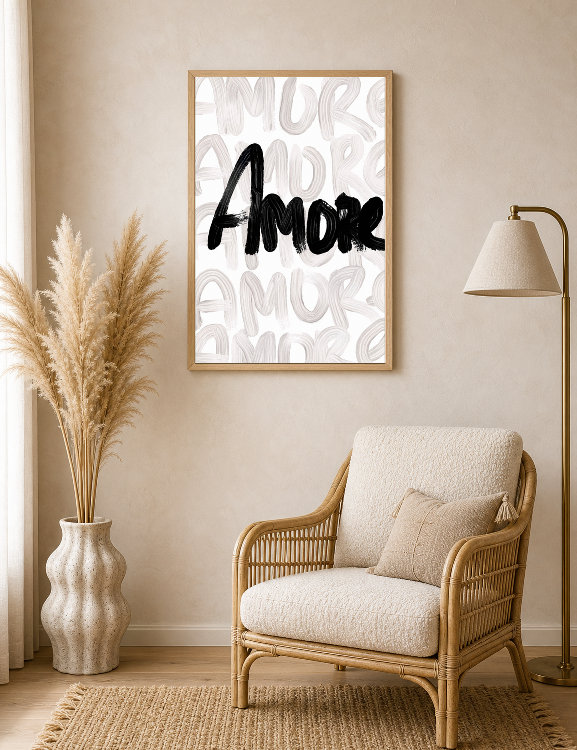 Amore Brush Script Wall Art Print - wood framed poster