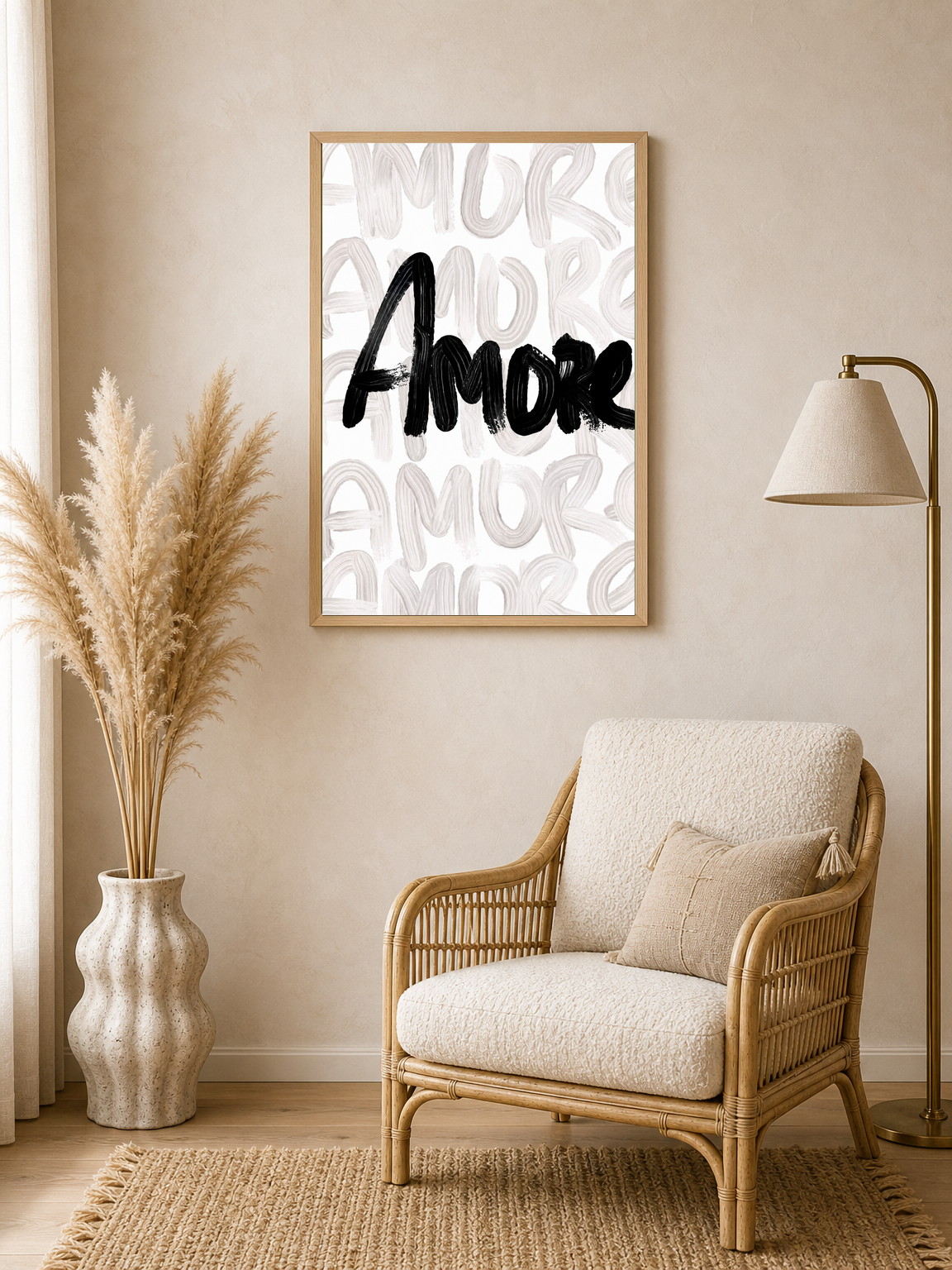 Amore Brush Script Wall Art Print - wood framed poster