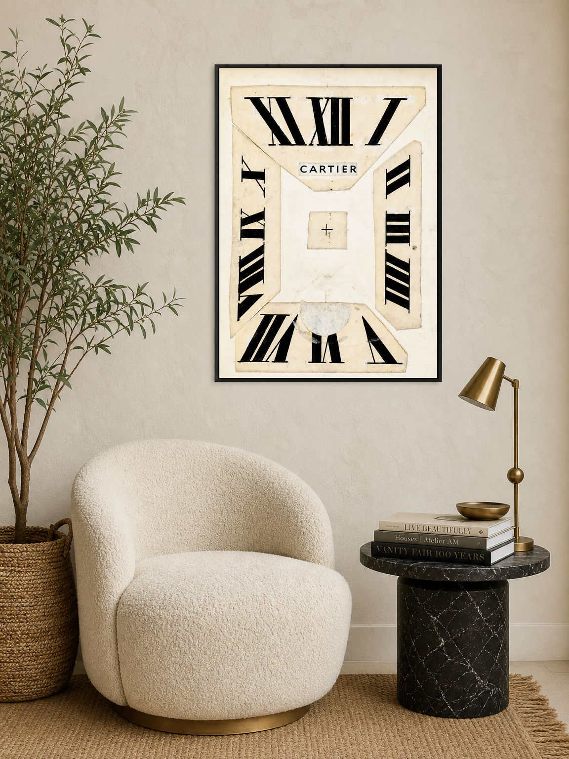 Cartier Roman Numeral Clock Wall Art Print - black framed