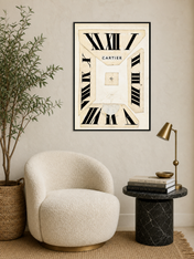 Cartier Roman Numeral Clock Wall Art Print - black framed