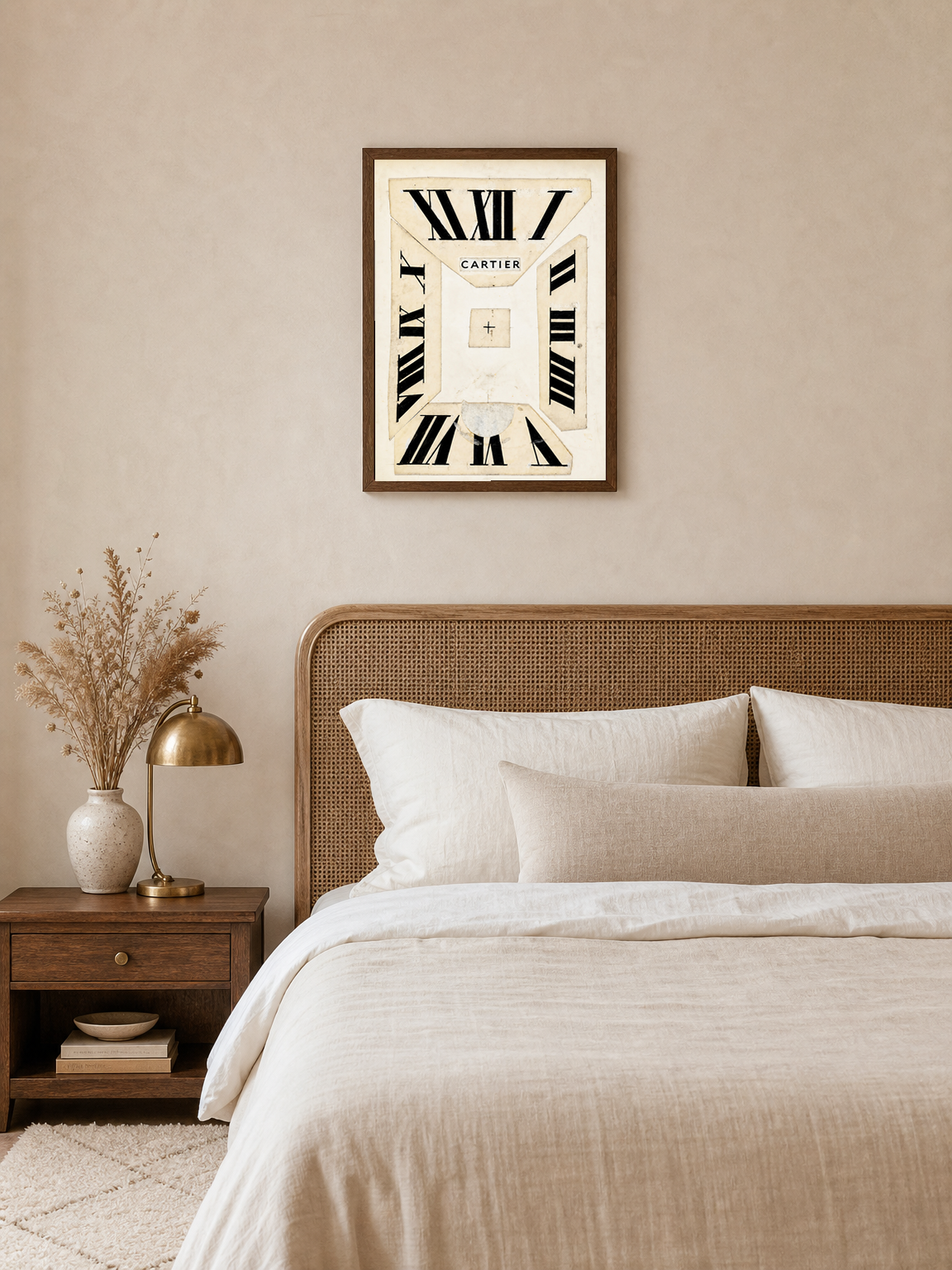 Cartier Roman Numeral Clock Wall Art Print - dark wood framed