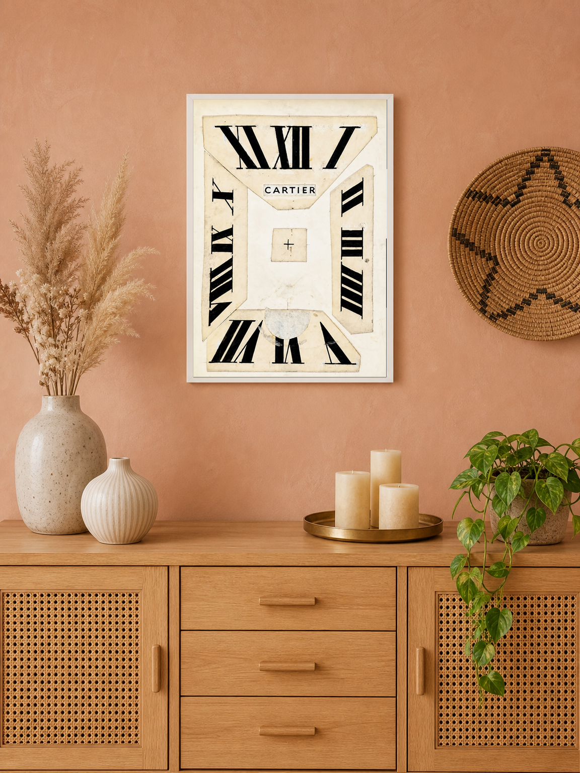 Cartier Roman Numeral Clock Wall Art Print - white framed