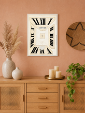 Cartier Roman Numeral Clock Wall Art Print - white framed