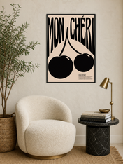 Mon Chéri Cherry Typography Wall Art Print - black framed