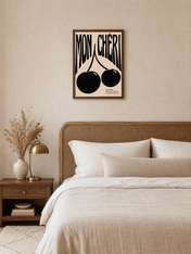 Mon Chéri Cherry Typography Wall Art Print - dark wood framed