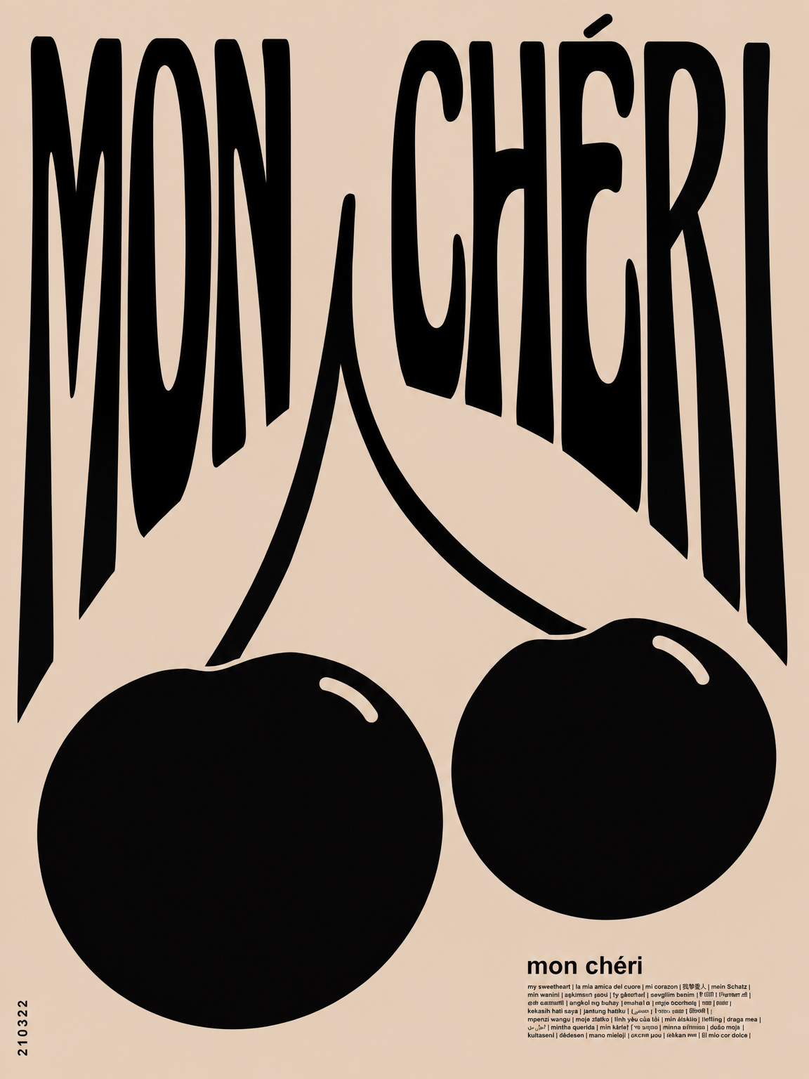 Mon Chéri Cherry Typography Wall Art Print - unframed