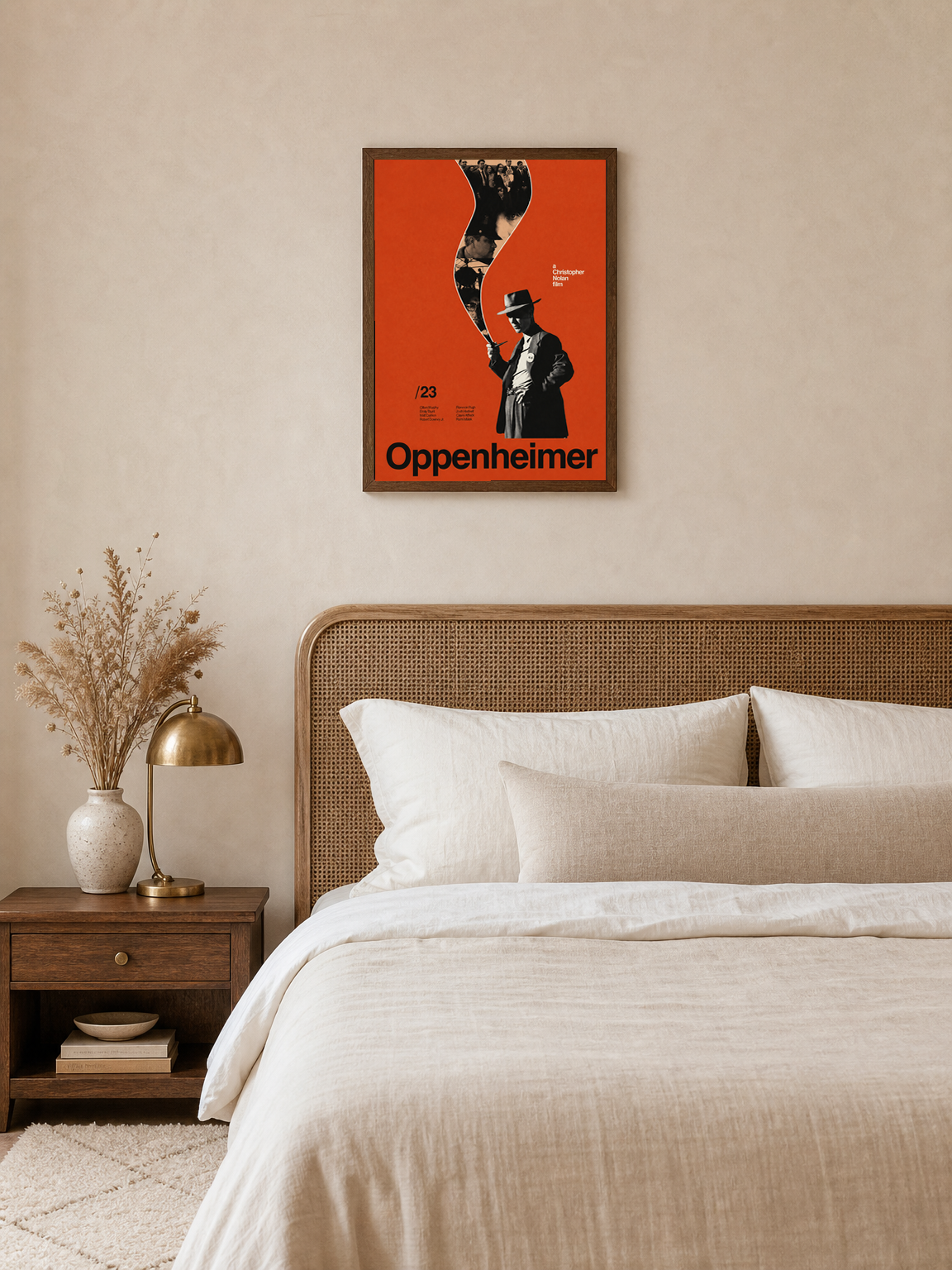 Oppenheimer Minimalist Movie Wall Art Print - dark wood framed