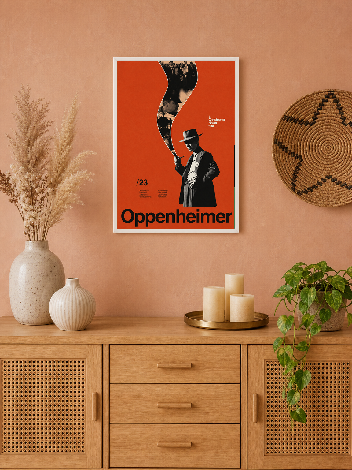 Oppenheimer Minimalist Movie Wall Art Print - white framed