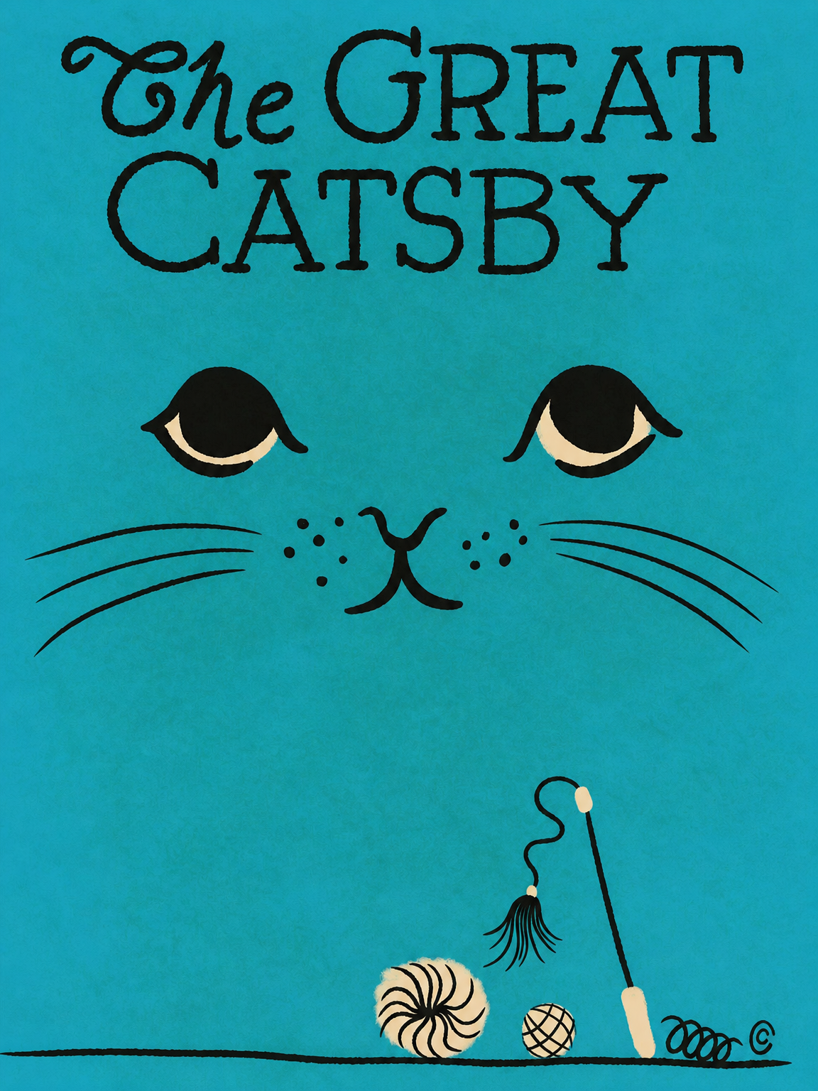 The Great Catsby Retro Teal Cat Wall Art Print - unframed