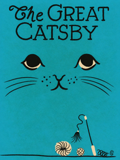 The Great Catsby Retro Teal Cat Wall Art Print - unframed