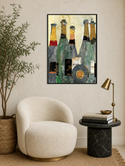 Champagne Bottles Collage Wall Art Print - black framed