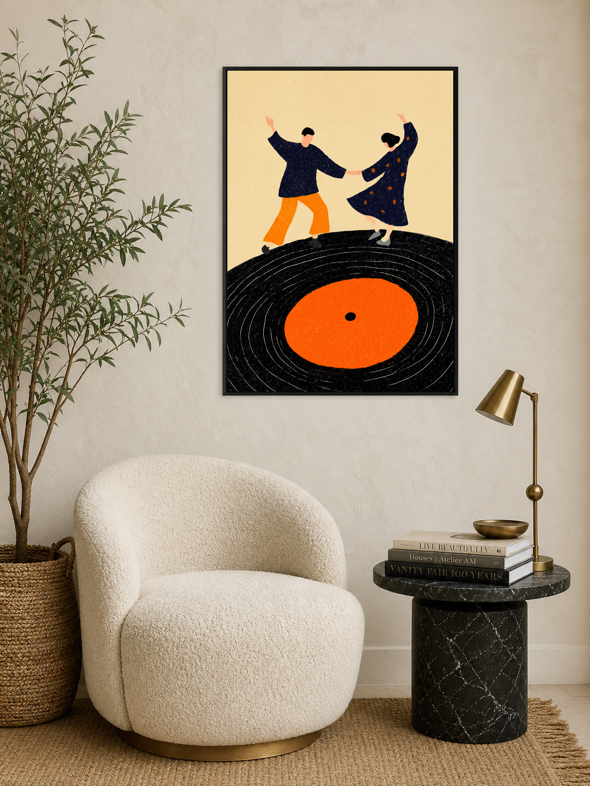 Couple Dancing on Vinyl Record Wall Art Print - black framed
