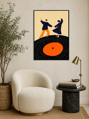 Couple Dancing on Vinyl Record Wall Art Print - black framed