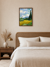 Cypress Field Landscape Wall Art Print - dark wood framed