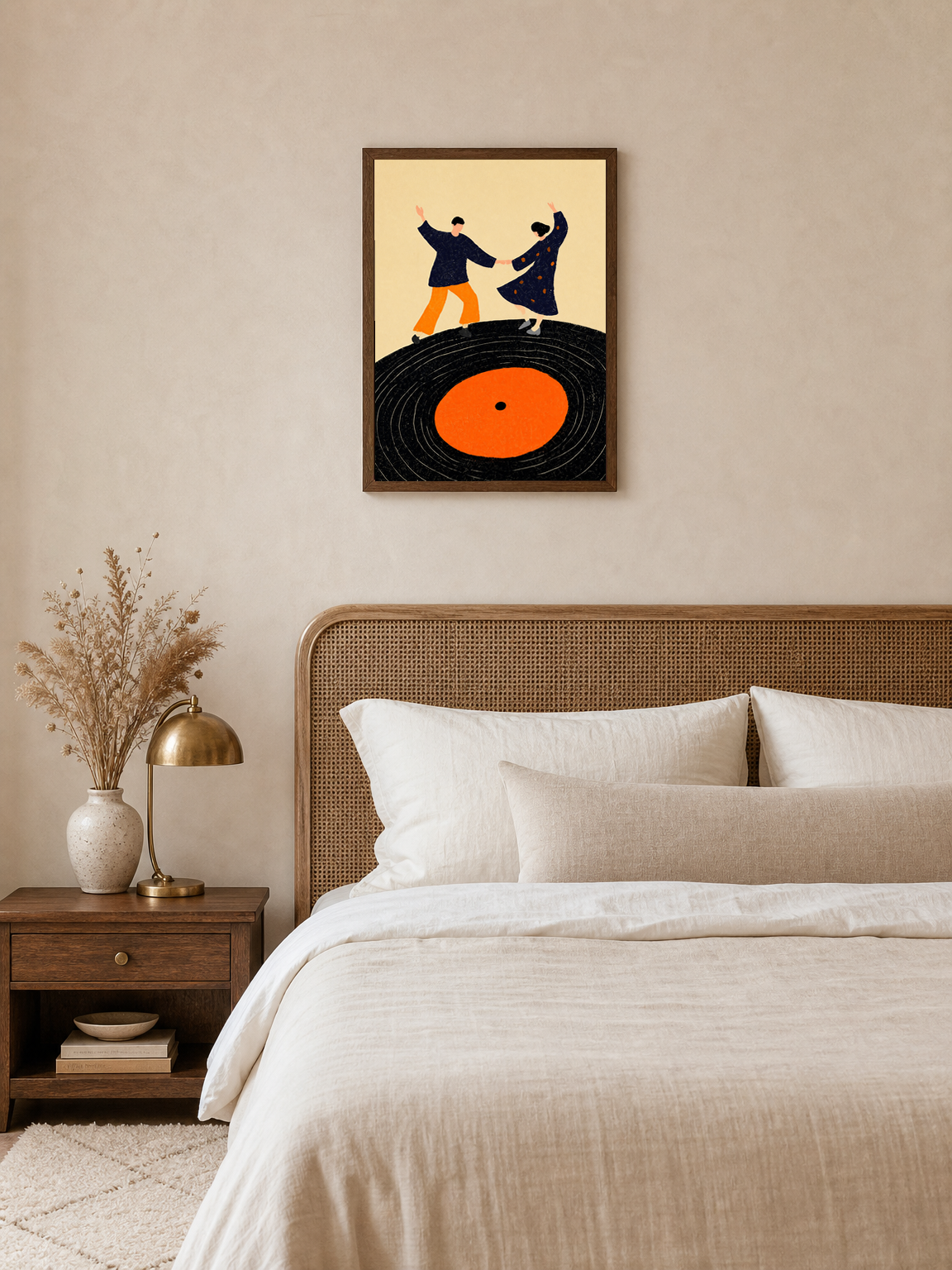 Couple Dancing on Vinyl Record Wall Art Print - dark wood framed