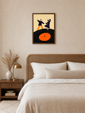 Couple Dancing on Vinyl Record Wall Art Print - dark wood framed