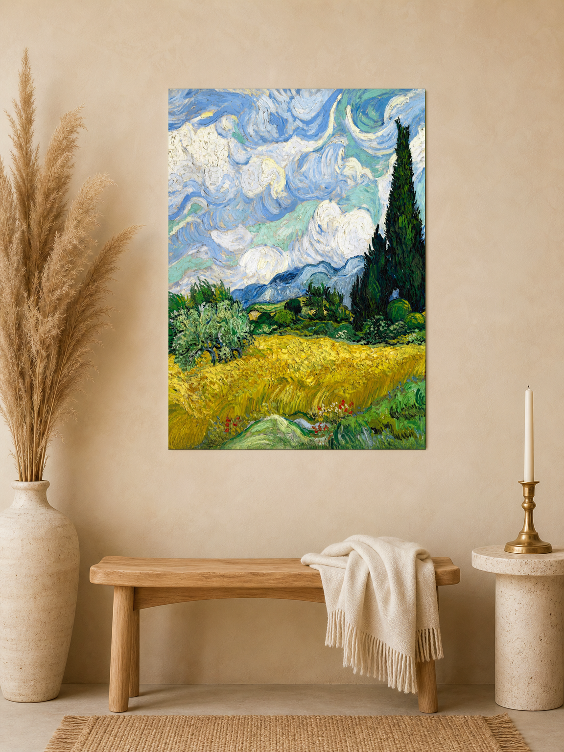 Cypress Field Landscape Wall Art Print - unframed mockup