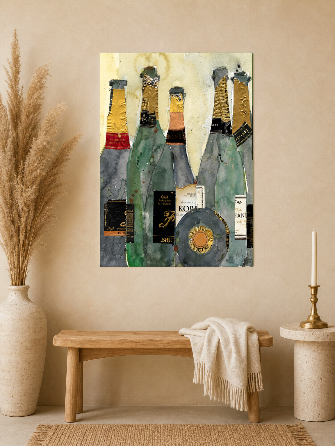 Champagne Bottles Collage Wall Art Print - unframed mockup