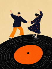 Couple Dancing on Vinyl Record Wall Art Print - unframed