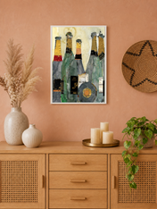 Champagne Bottles Collage Wall Art Print - white framed