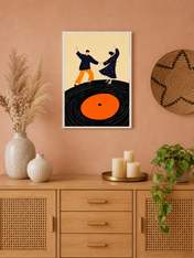 Couple Dancing on Vinyl Record Wall Art Print - white framed