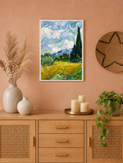 Cypress Field Landscape Wall Art Print - white framed