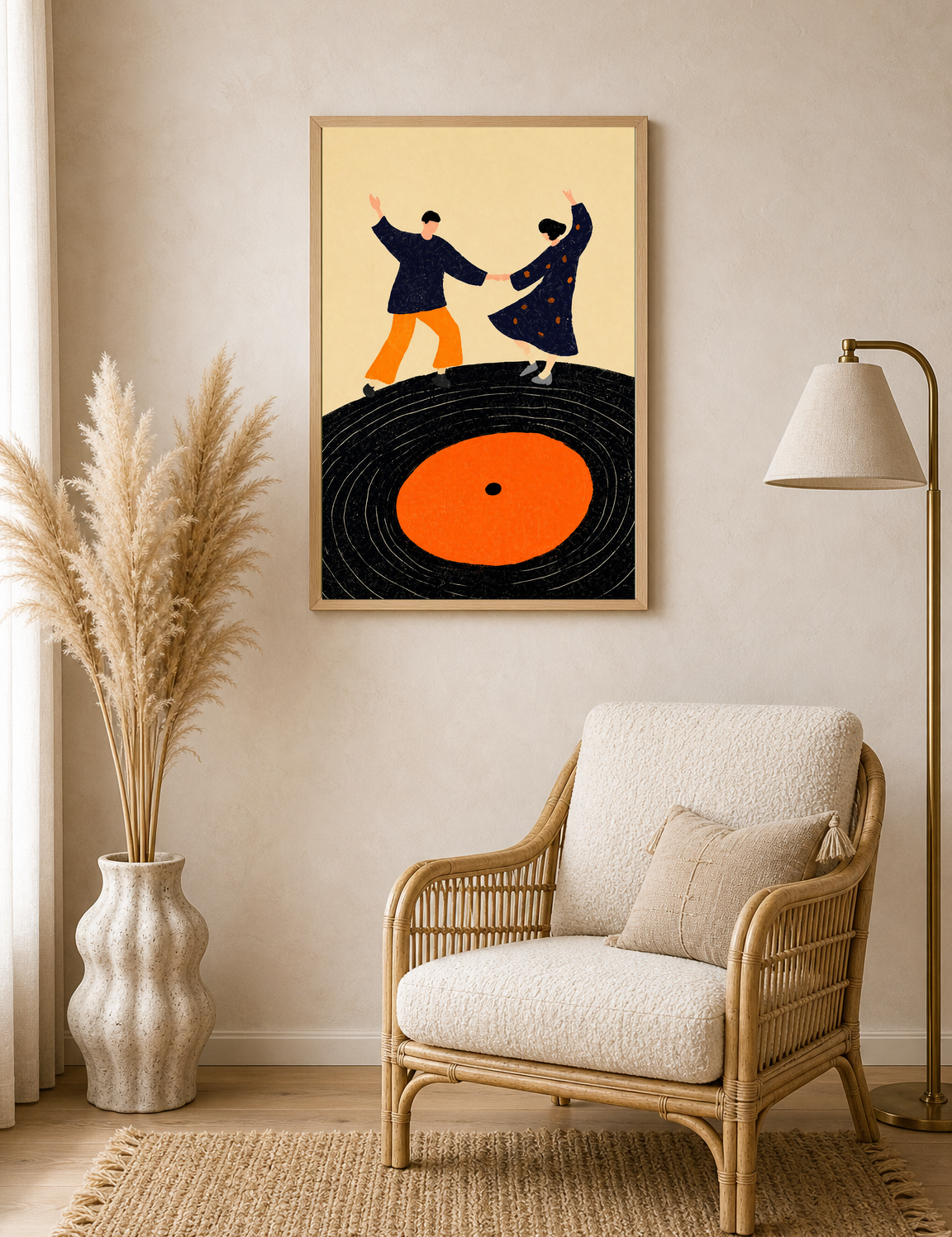Couple Dancing on Vinyl Record Wall Art Print - wood framed poster