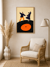 Couple Dancing on Vinyl Record Wall Art Print - wood framed poster