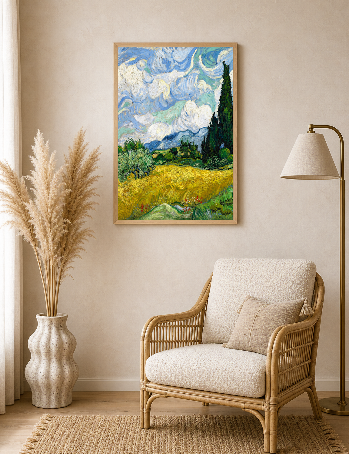 Cypress Field Landscape Wall Art Print - wood framed poster