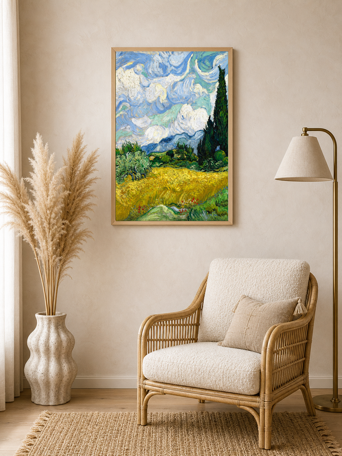 Cypress Field Landscape Wall Art Print - wood framed poster