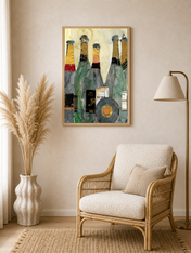 Champagne Bottles Collage Wall Art Print - wood framed poster