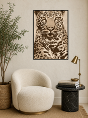 Leopard Portrait Neutral Safari Wall Art Print - black framed