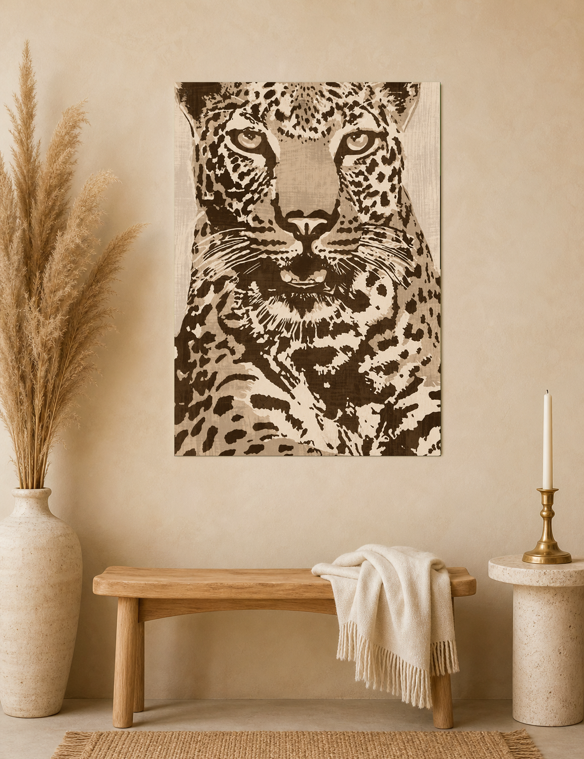 Leopard Portrait Neutral Safari Wall Art Print - unframed mockup