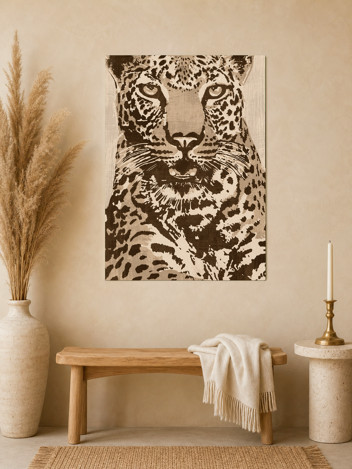 Leopard Portrait Neutral Safari Wall Art Print - unframed mockup