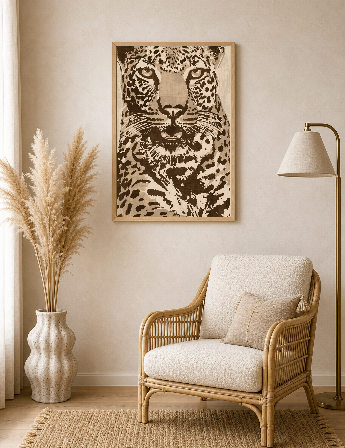 Leopard Portrait Neutral Safari Wall Art Print - wood framed poster