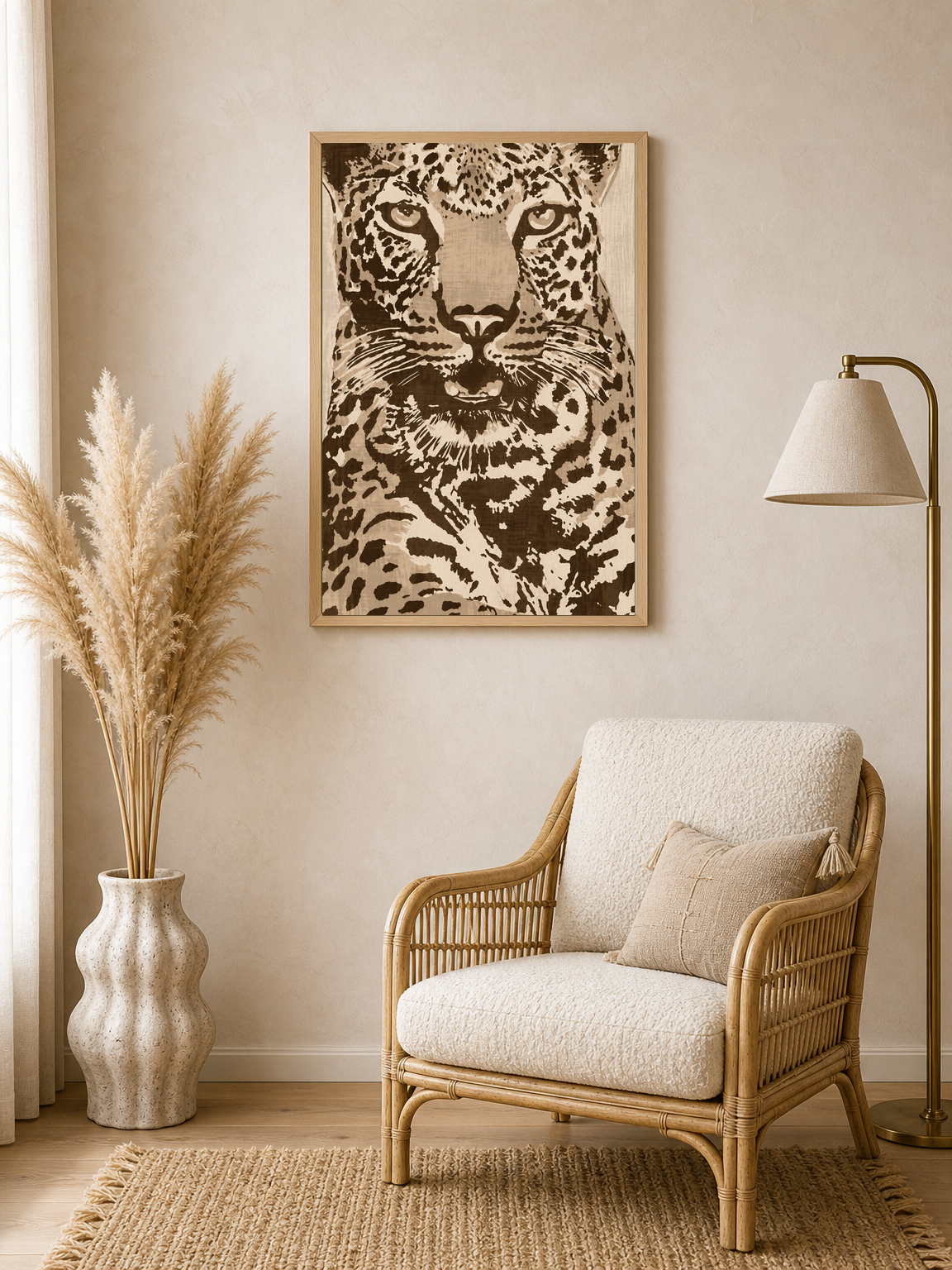 Leopard Portrait Neutral Safari Wall Art Print - wood framed poster