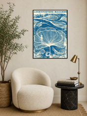 Blue Botanical Magazine Cover Wall Art Print - black framed