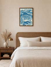 Blue Botanical Magazine Cover Wall Art Print - dark wood framed