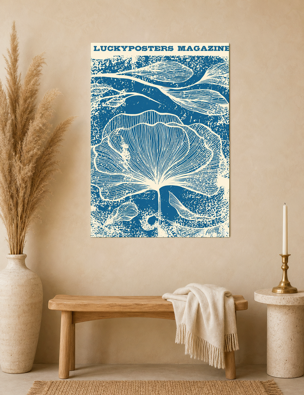 Blue Botanical Magazine Cover Wall Art Print - unframed mockup