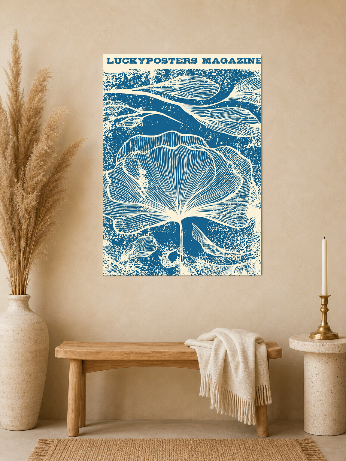 Blue Botanical Magazine Cover Wall Art Print - unframed mockup