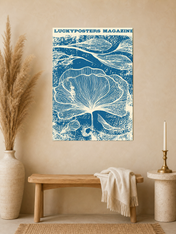 Blue Botanical Magazine Cover Wall Art Print - unframed mockup