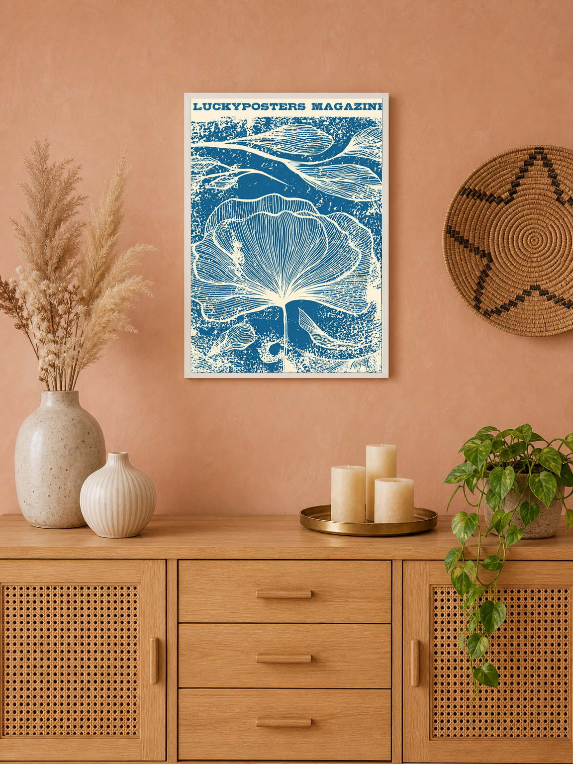 Blue Botanical Magazine Cover Wall Art Print - white framed