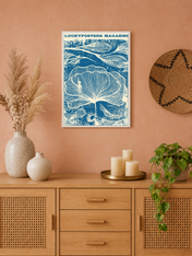 Blue Botanical Magazine Cover Wall Art Print - white framed