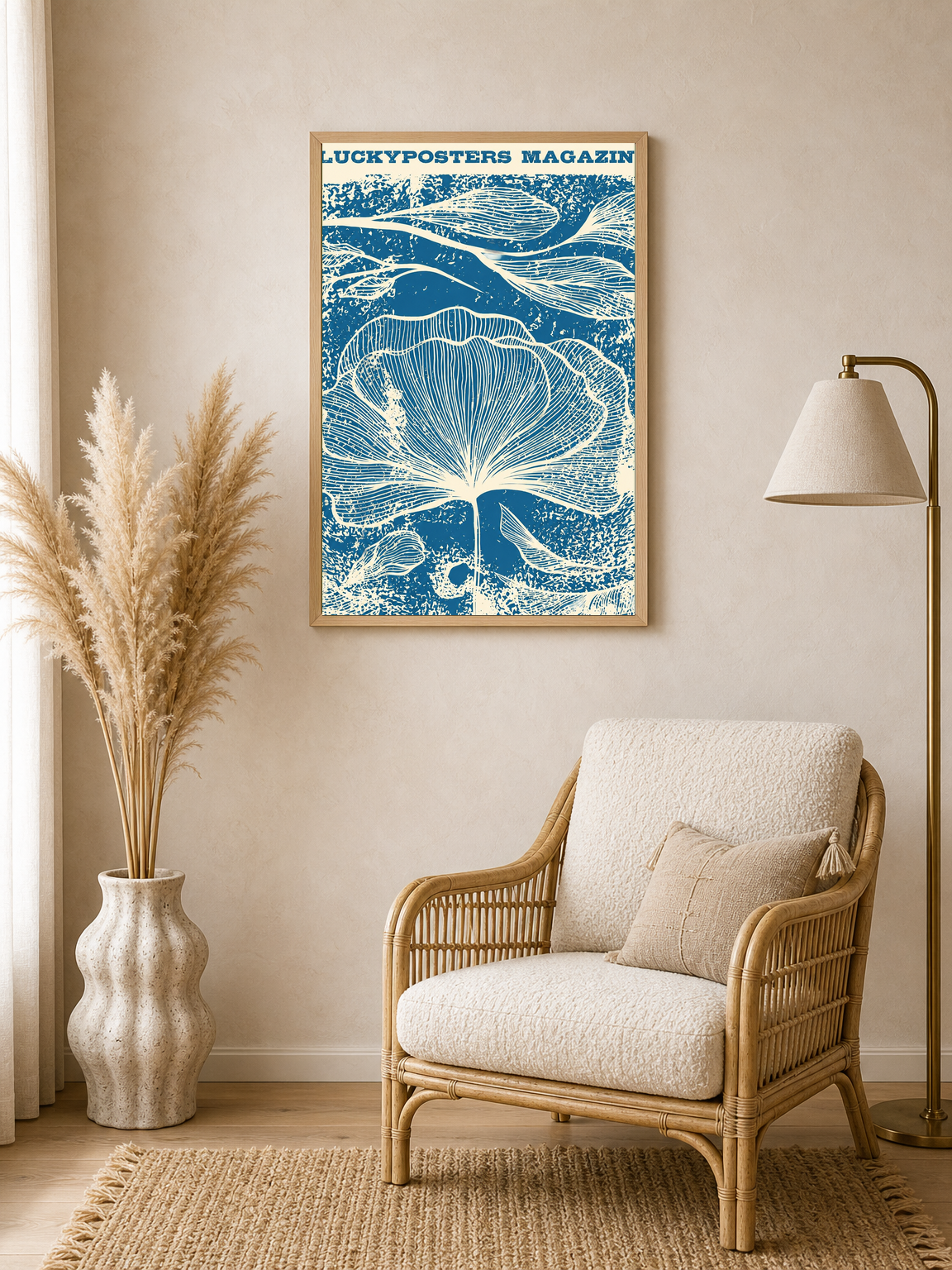 Blue Botanical Magazine Cover Wall Art Print - wood framed poster