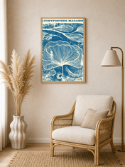 Blue Botanical Magazine Cover Wall Art Print - wood framed poster