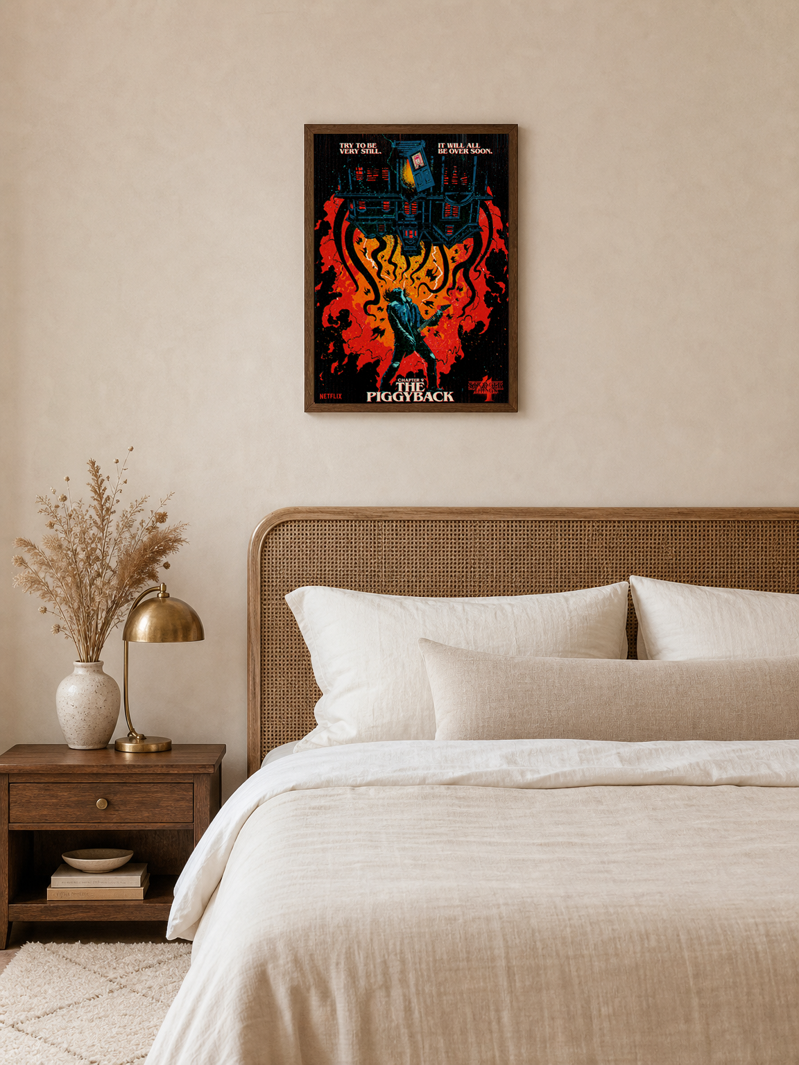 The Piggyback Wall Art Print Poster Style Illustration - dark wood framed