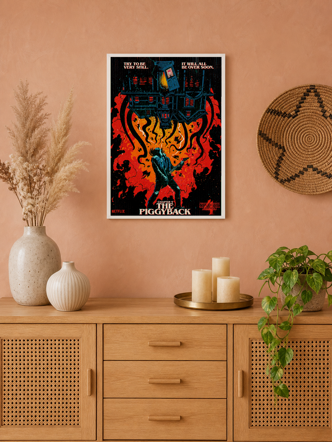The Piggyback Wall Art Print Poster Style Illustration - white framed