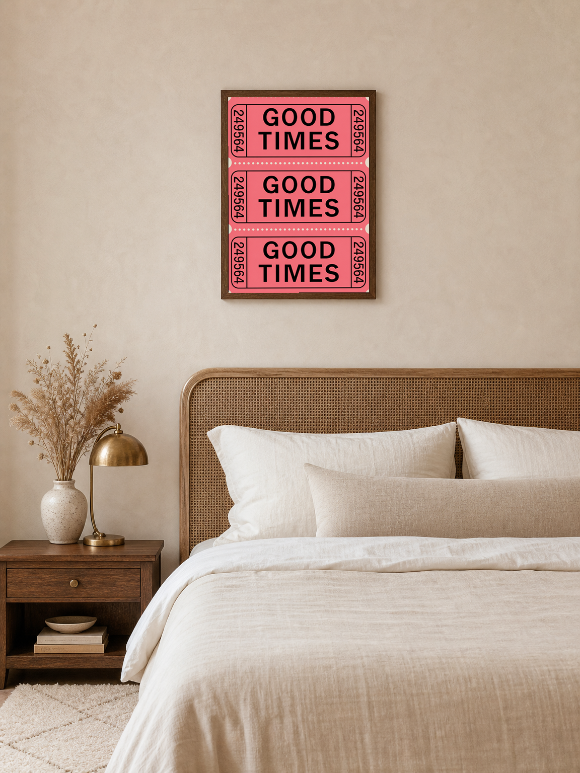 Good Times Retro Ticket Wall Art Print - dark wood framed