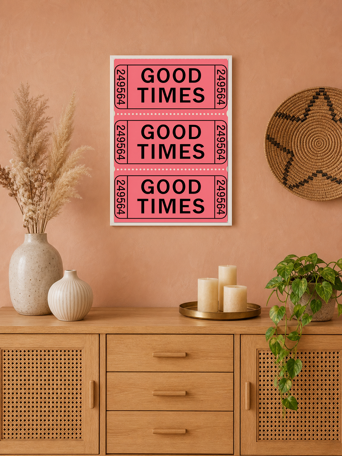 Good Times Retro Ticket Wall Art Print - white framed