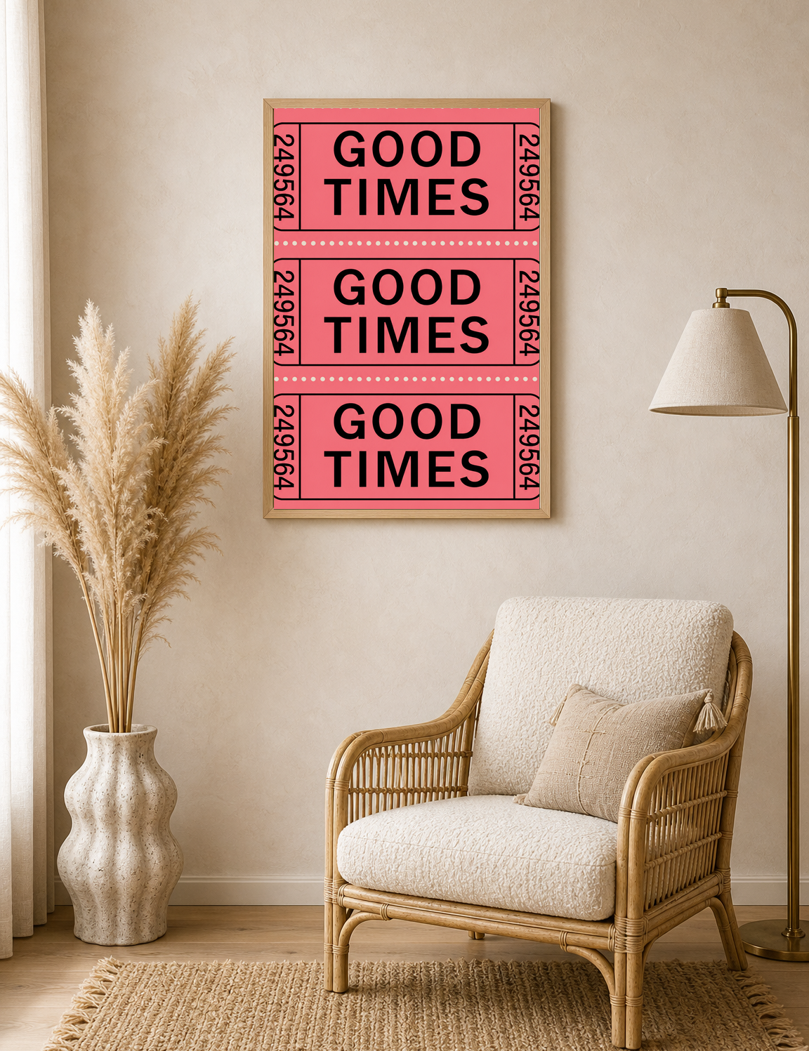 Good Times Retro Ticket Wall Art Print - wood framed poster